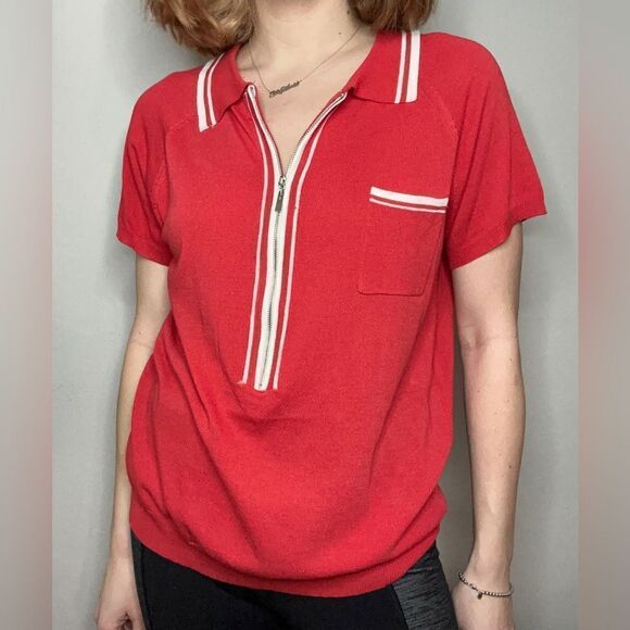 Red Collared Quarter Zip Lightweight Sweater - Picture 1 of 9